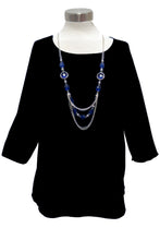 Load image into Gallery viewer, Chic Comfort: Navy Blue 3/4-Sleeve Scoop-Neck Tee and Necklace