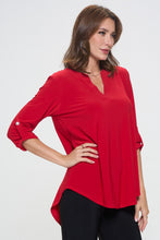 Load image into Gallery viewer, HIT Notch Neck Rolled Sleeve Top-3059HT-QRS1 - Jostar Online