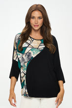 Load image into Gallery viewer, Round Neck Contrast Top with Quarter Sleeve-3099HT-QRP1-C-W394