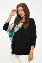 Load image into Gallery viewer, Round Neck Contrast Top with Quarter Sleeve-3099HT-QRP1-C-W394