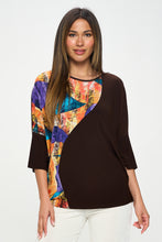 Load image into Gallery viewer, Round Neck Contrast Top with Quarter Sleeve-3099HT-QRP1-C-W417
