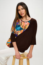 Load image into Gallery viewer, Round Neck Contrast Top with Quarter Sleeve-3099HT-QRP1-C-W417