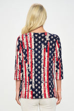 Load image into Gallery viewer, Americana Print Round Neck Short Sleeve Slit Top-3079HT-QRP1-W297
