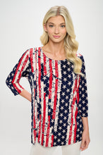Load image into Gallery viewer, Americana Print Round Neck Short Sleeve Slit Top-3079HT-QRP1-W297