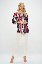 Load image into Gallery viewer, Americana Print Round Neck Short Sleeve Slit Top-3079HT-QRP1-W297
