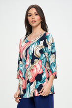 Load image into Gallery viewer, HIT Round Neck 3/4 Sleeve Slit Top-3079HT-QRP1-W396