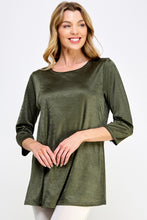 Load image into Gallery viewer, Satin Washer Round Neck 3/4 Sleeve Slit Top-3079SW-QRD1-D004 - Jostar Online