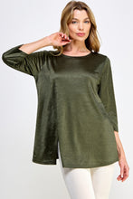 Load image into Gallery viewer, Satin Washer Round Neck 3/4 Sleeve Slit Top-3079SW-QRD1-D004 - Jostar Online