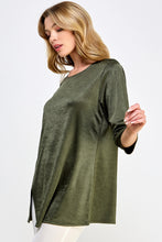 Load image into Gallery viewer, Satin Washer Round Neck 3/4 Sleeve Slit Top-3079SW-QRD1-D004 - Jostar Online