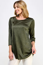 Load image into Gallery viewer, Satin Washer Round Neck 3/4 Sleeve Slit Top-3079SW-QRD1-D004 - Jostar Online