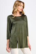 Load image into Gallery viewer, Satin Washer Round Neck 3/4 Sleeve Slit Top-3079SW-QRD1-D004 - Jostar Online