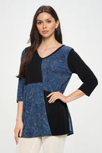 Load image into Gallery viewer, HIT Contrast V-Neck Tunic Top-3080HT-QRP1-C-W392