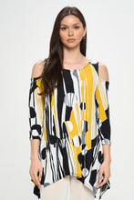 Load image into Gallery viewer, HIT Yellow abstract Cold Shoulder Sharkbite Top-3093HT-QRP1-W395