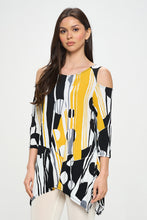 Load image into Gallery viewer, HIT Yellow abstract Cold Shoulder Sharkbite Top-3093HT-QRP1-W395
