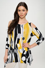 Load image into Gallery viewer, HIT Yellow abstract Cold Shoulder Sharkbite Top-3093HT-QRP1-W395