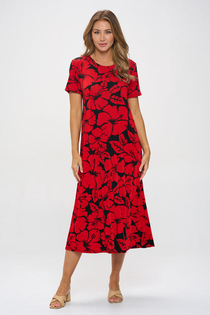 Print Long Dress Short Sleeve -7002BN-SRP1-W432