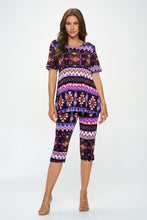 Load image into Gallery viewer, Two-Piece Short Sleeve Top & Capri Pant Set- 9003BN-SRP1-W407