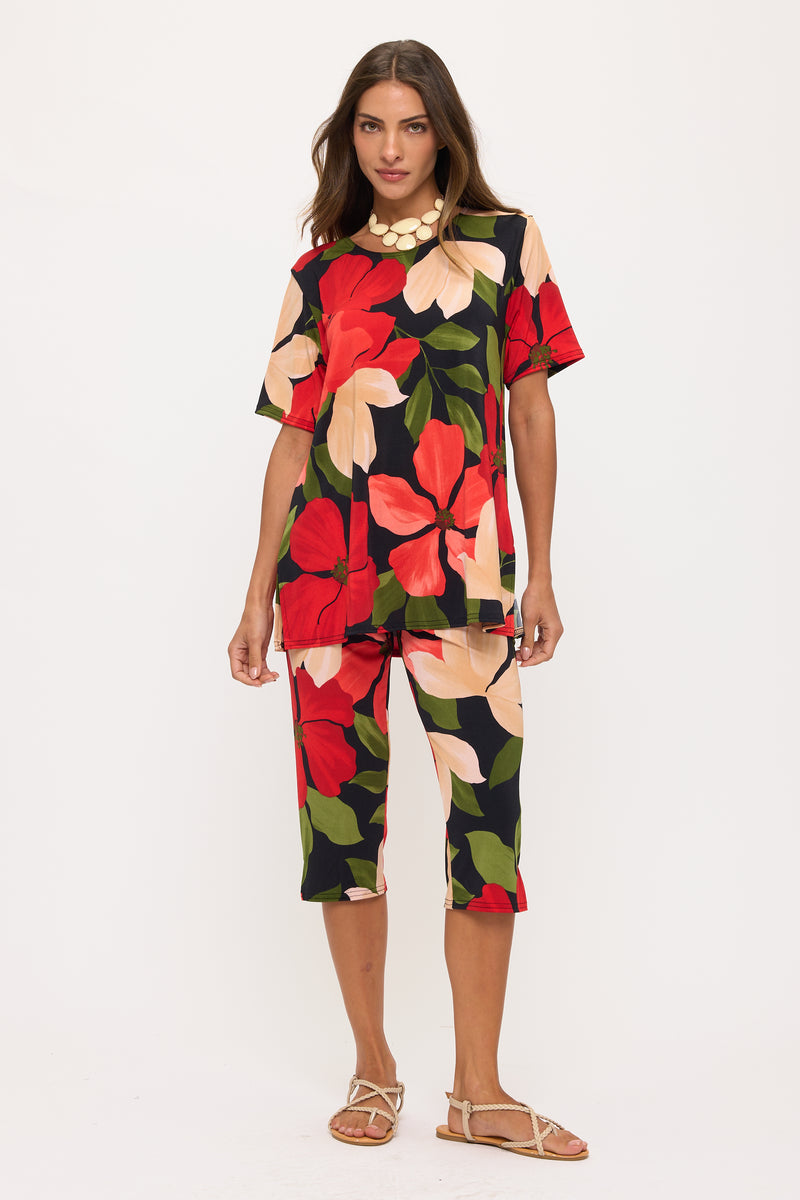 Two-Piece Short Sleeve Top & Capri Pant Set- 9003BN-SXP1-W489