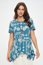 Load image into Gallery viewer, Print Handkerchief Hem Top-3088BG-SRP1-W372