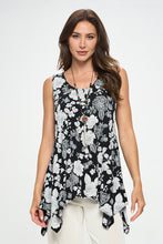 Load image into Gallery viewer, Floral Puff Print Shark Bite Hem Tank- 2057HT-TRP1-W355