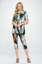 Load image into Gallery viewer, Two-Piece Short Sleeve Top & Capri Pant Set- 9003BN-SRP1-W379