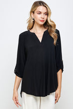 Load image into Gallery viewer, HIT Notch Neck Rolled Sleeve Top-3059HT-QRS1 - Jostar Online