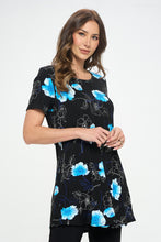 Load image into Gallery viewer, Floral Outline Print Short Sleeve Top with Side Seam Pockets-3086BN-SRP1-K-W380
