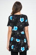 Load image into Gallery viewer, Floral Outline Print Short Sleeve Top with Side Seam Pockets-3086BN-SRP1-K-W380
