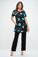 Load image into Gallery viewer, Floral Outline Print Short Sleeve Top with Side Seam Pockets-3086BN-SRP1-K-W380