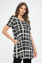 Load image into Gallery viewer, Classic Square Print Short Sleeve Top with Side Seam Pockets-3086BN-SRP1-K-W387