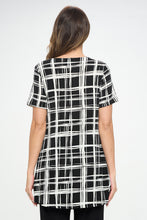 Load image into Gallery viewer, Classic Square Print Short Sleeve Top with Side Seam Pockets-3086BN-SRP1-K-W387