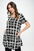 Load image into Gallery viewer, Classic Square Print Short Sleeve Top with Side Seam Pockets-3086BN-SRP1-K-W387