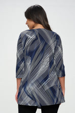 Load image into Gallery viewer, Navy Multi-Lines Print Quarter Sleeve Top with Side Seam Pockets-3086HT-QRP1-K-W260