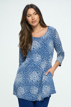 Load image into Gallery viewer, Denim Inspired Polka Dot Confetti Print Quarter Sleeve Top with Side Seam Pockets-3086HT-QRP1-K-W374