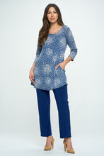 Load image into Gallery viewer, Denim Inspired Polka Dot Confetti Print Quarter Sleeve Top with Side Seam Pockets-3086HT-QRP1-K-W374
