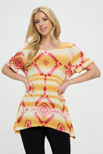 Load image into Gallery viewer, Southwest Print Handkerchief Hem Top-3088HT-SRP1-W365