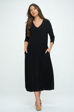 Load image into Gallery viewer, HIT V-Neck Long Dress W/Pocket-7085HT-QRS1-K