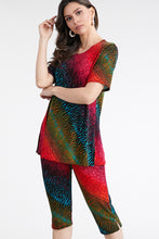 Load image into Gallery viewer, Women's Stretchy Capri Pant Set Short Sleeve Print-9003BN-SRP1-W182 - Jostar Online
