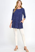 Load image into Gallery viewer, Blue Polka Dot Print Quarter Sleeve Top with Side Seam Pockets-3086HT-QRP1-K-W032