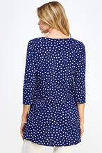 Load image into Gallery viewer, Blue Polka Dot Print Quarter Sleeve Top with Side Seam Pockets-3086HT-QRP1-K-W032