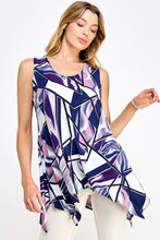 Load image into Gallery viewer, Abstract Print Shark Bite Hem Tank- 2057HT-TRP1-W357