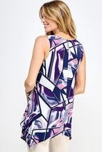 Load image into Gallery viewer, Abstract Print Shark Bite Hem Tank- 2057HT-TRP1-W357