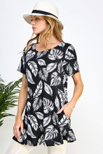 Load image into Gallery viewer, Leafy Delight Short Sleeve Top with Side Seam Pockets-3086BN-SRP1-K-W388