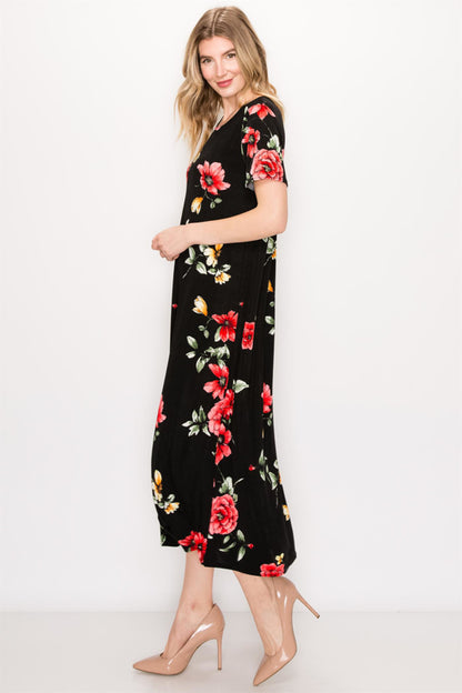 Stretchy Long Dress Short Sleeve Print-7002BN-SRP1-W215