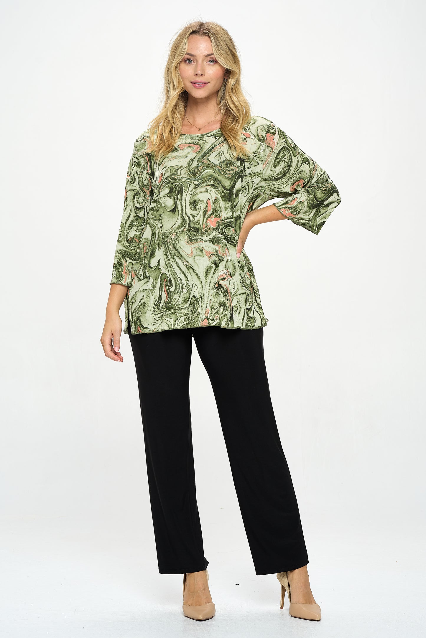 Plus Size Stretchy Merrow Top Quarter Sleeve -1058BN-QXP1-W404