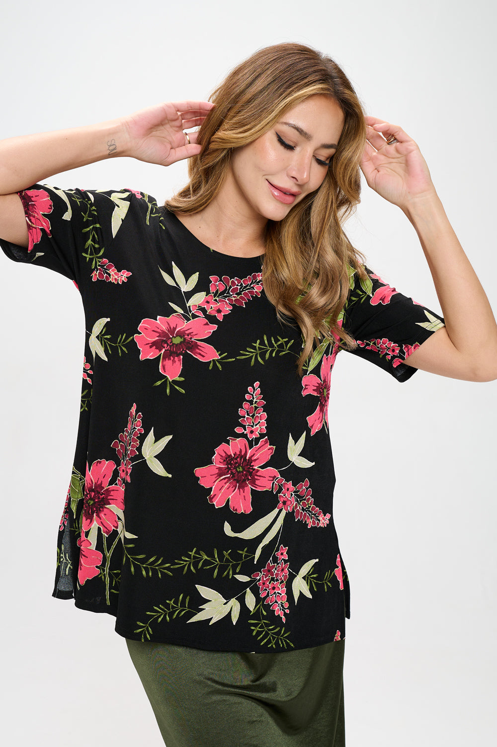 Stretchy Vented Top Short Sleeve Printed, 2042BN-SRP1-W431