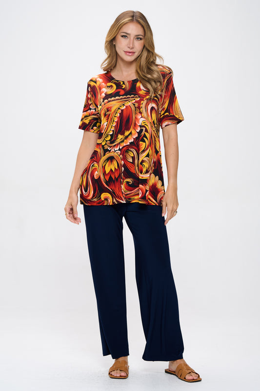 Stretchy Vented Top Short Sleeve Printed- 2042BN-SRP1-W435