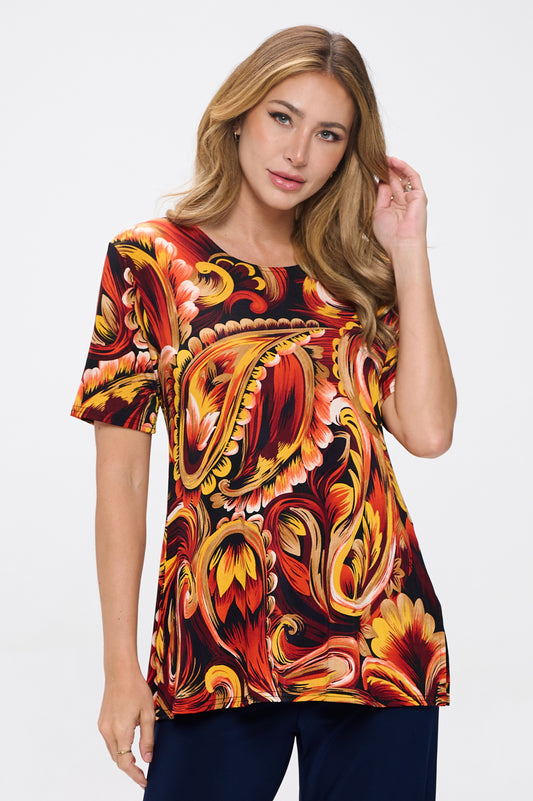 Stretchy Vented Top Short Sleeve Printed- 2042BN-SRP1-W435