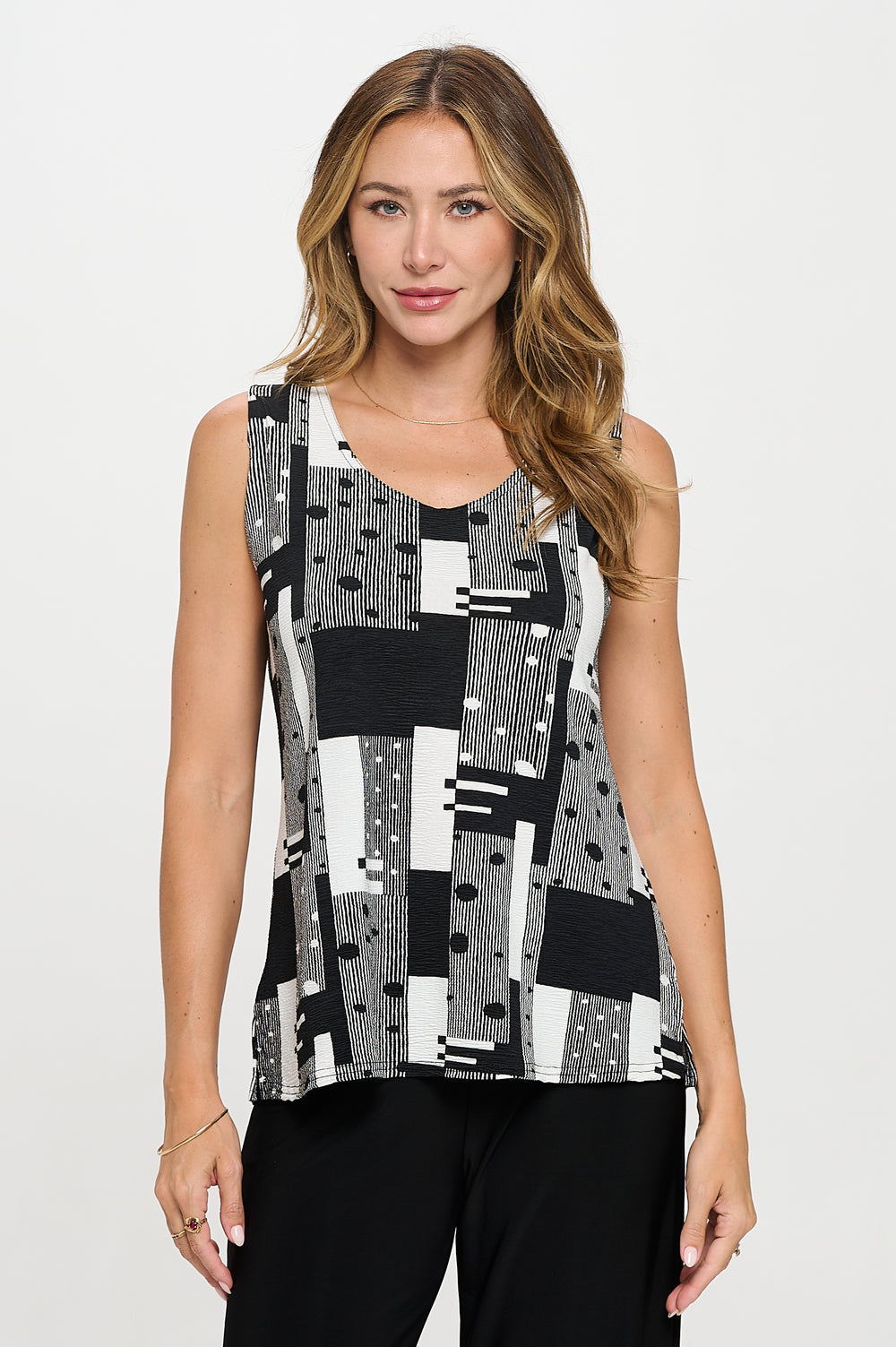 Venechia Pleated Print Sleeveless Tank Top-2060VP-TRP1-W462