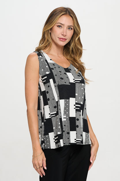 Venechia Pleated Print Sleeveless Tank Top-2060VP-TRP1-W462